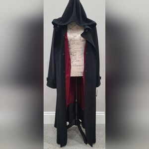 Gallery 2x Black Trench Coat with Bold Red Interior New W Tags